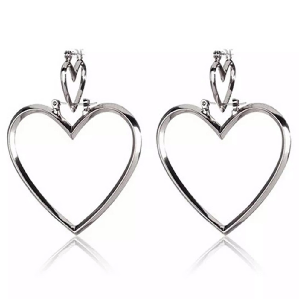 💕1-LEFT💕Double Heart Hallow Dangle Hoop Earrings